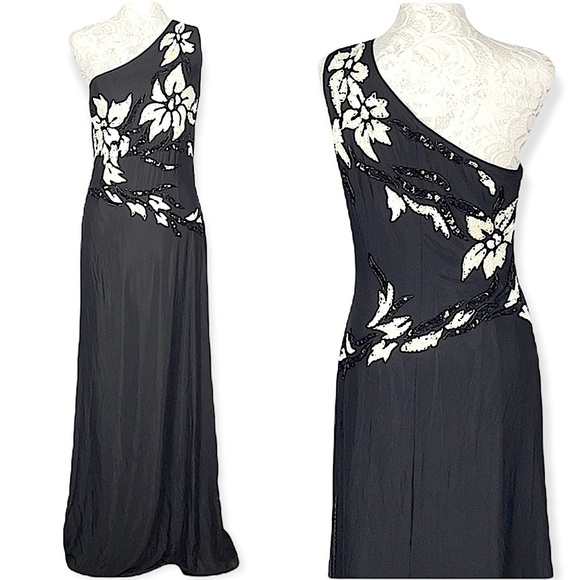Cachè One Shoulder Sequined Evening Gown Formal Black Tie Full Length Small - Picture 1 of 13